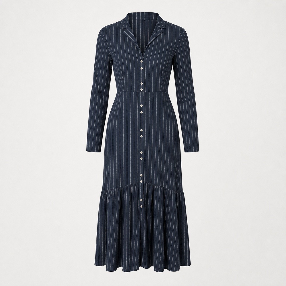 Becken Silk Blend Pinstripe Maxi Shirt Dress Size 2 Button Front Made NY